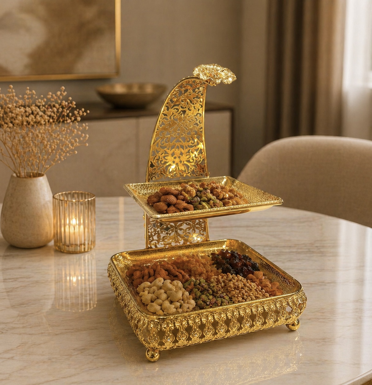 Gold Plated Metal Platter (2 Tier)