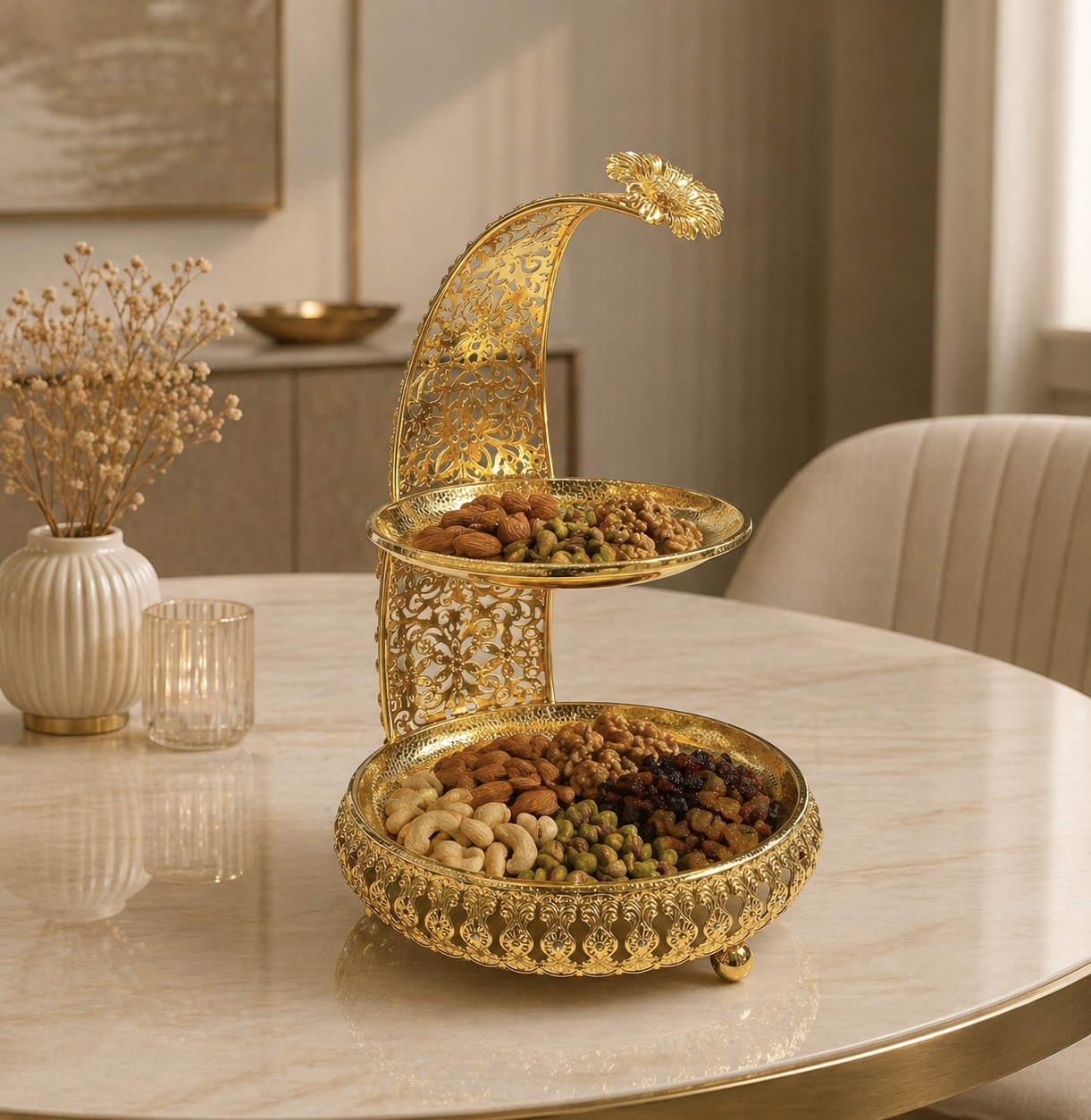 Gold Plated Metal Platter (2 Tier)
