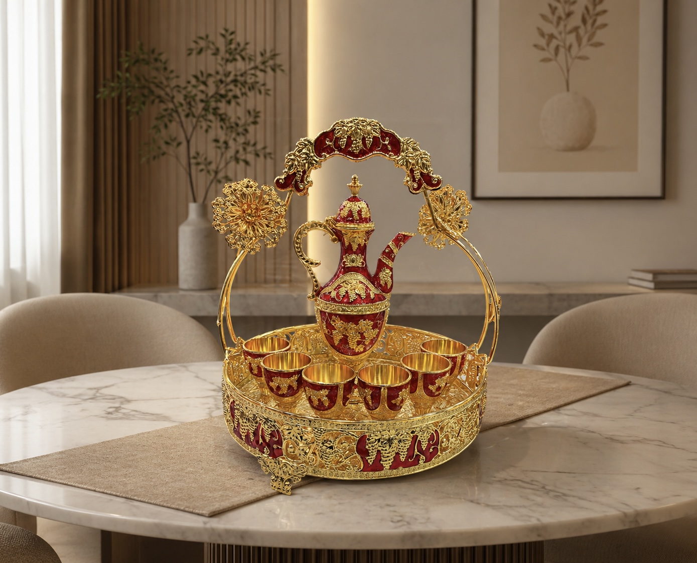 Gold Plated Metal Kehwa Set