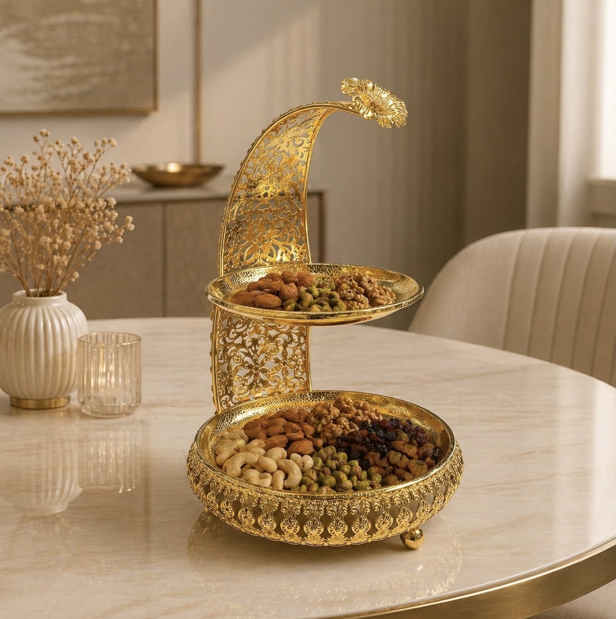 Gold Plated Metal Platter (2 Tier)
