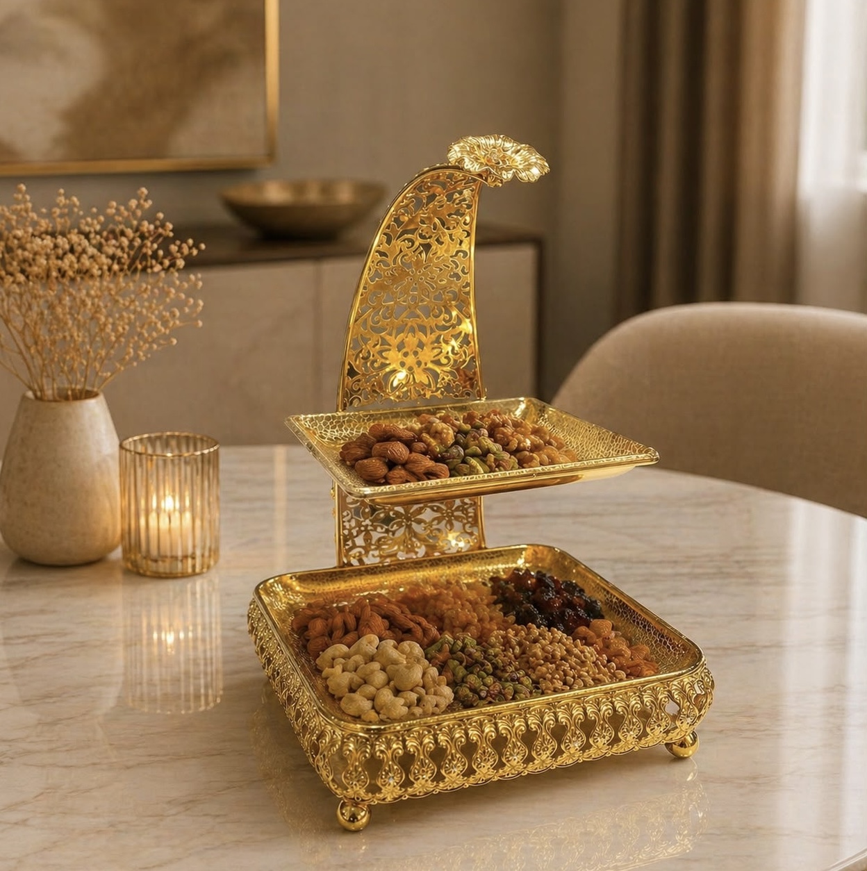 Gold Plated Metal Platter (2 Tier)