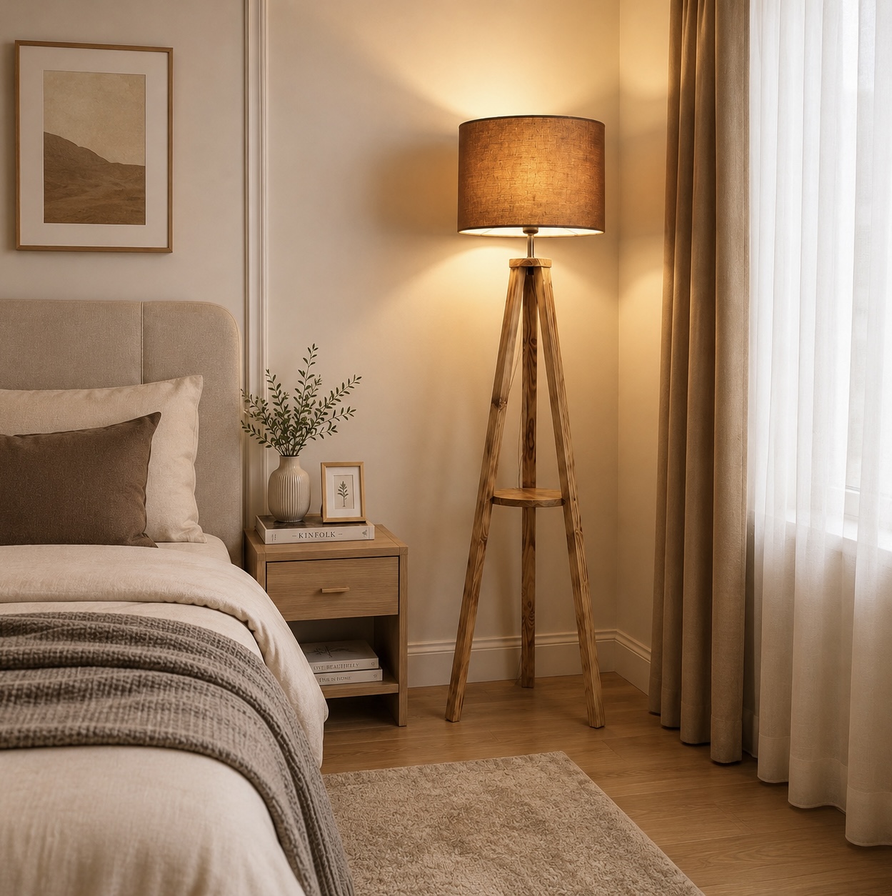 Wood Tripod Floor Lamp (Oak)