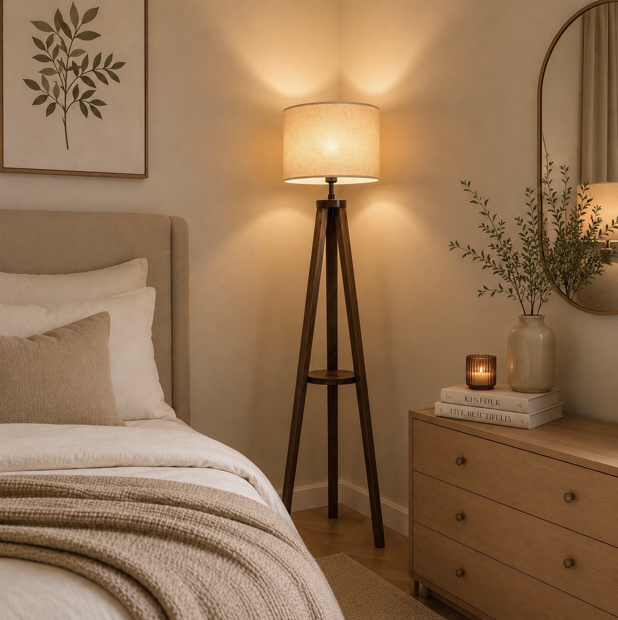 Wood Tripod Floor Lamp (Dark Brown)