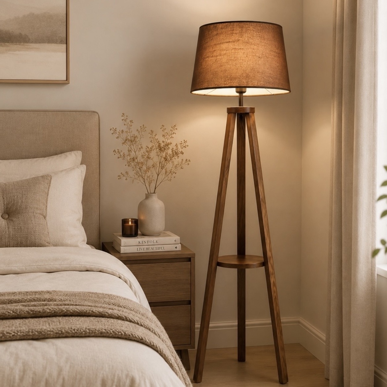 Wood Tripod Floor Lamp (Light Brown)